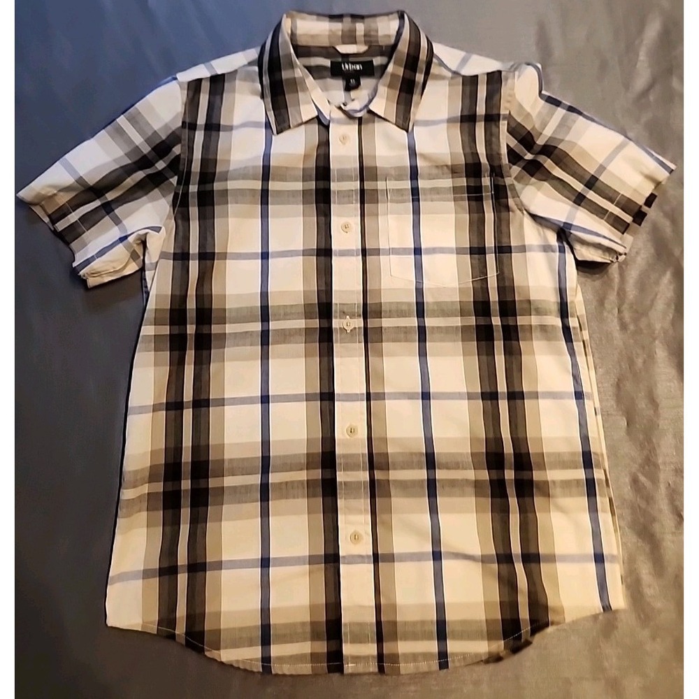 Urban Pipeline Boys XL Plaid Short‎ Sleeve Button Down Shirt Blue White